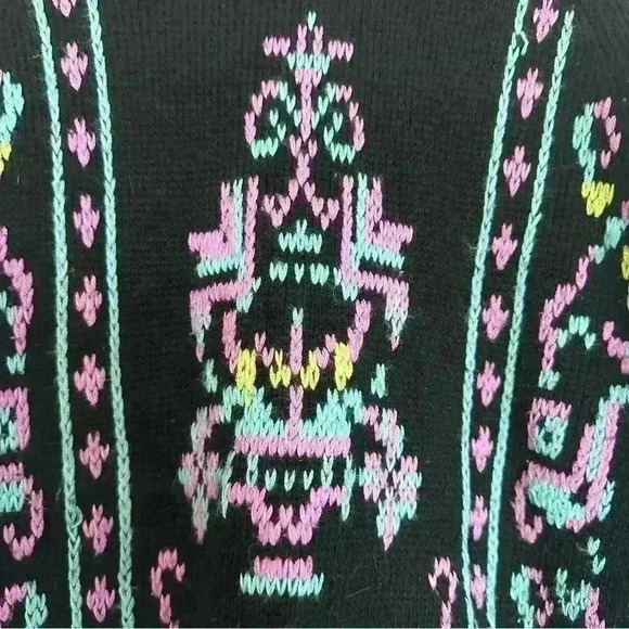 🎆 Vintage Miss Holly ski sweater size medium black teal pink winter mock neck - Picture 2 of 6